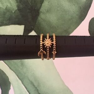 ✨ Gold-Tone Celestial Triple-Band Adjustable Ring – Sun, Moon & Star Design ✨